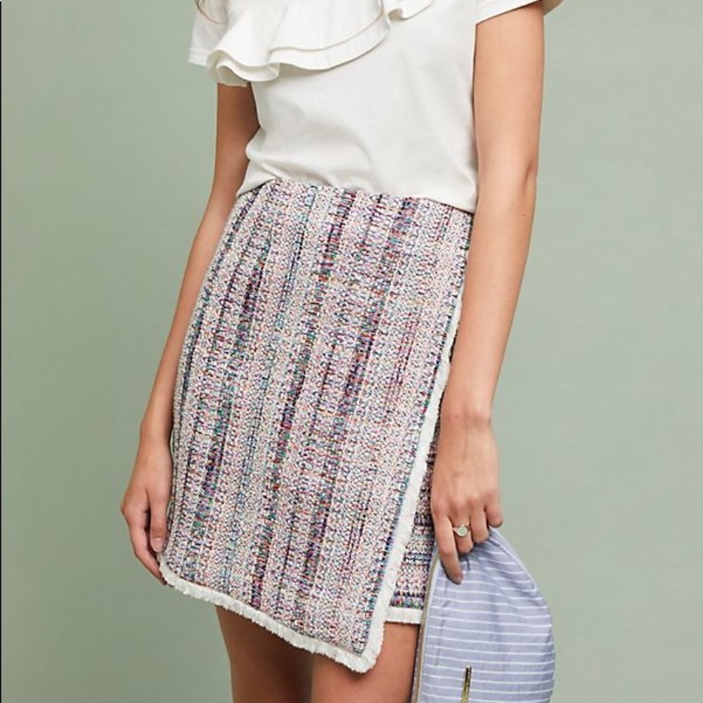 NEW Hutch Letti Fringed Metallic-Tweed Wrap Skirt